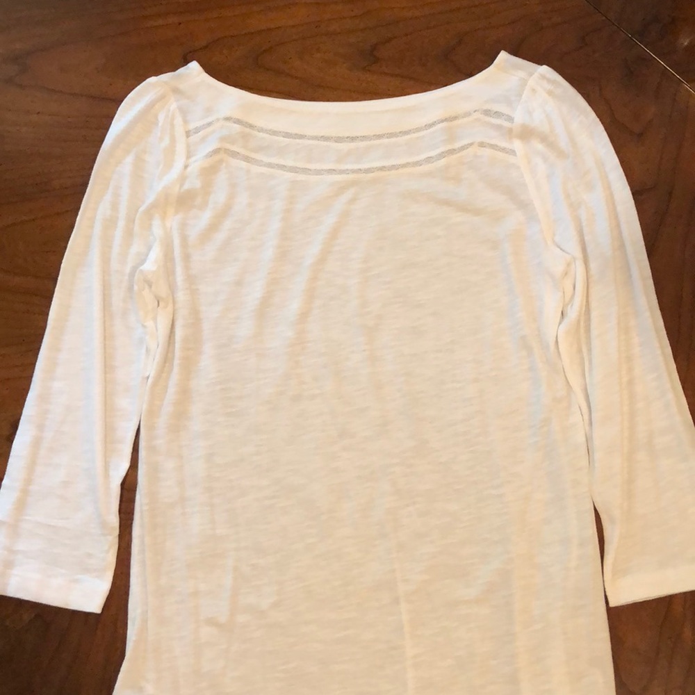 Loft 3/4 length sleeve white puff sleeve tee
